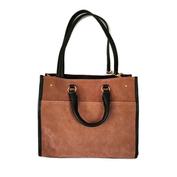 Aimee Kestenberg Stockbridge Brown Corduroy Leather Triple Entry Satchel Bag - Picture 4 of 10